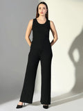 Women's Ribbed Black Sleeveless Tank Top with Pants Co-Ords Set