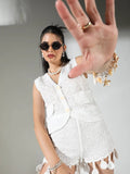 Women's Embroidered White Vest Top with Mini Shorts Co-Ords Set