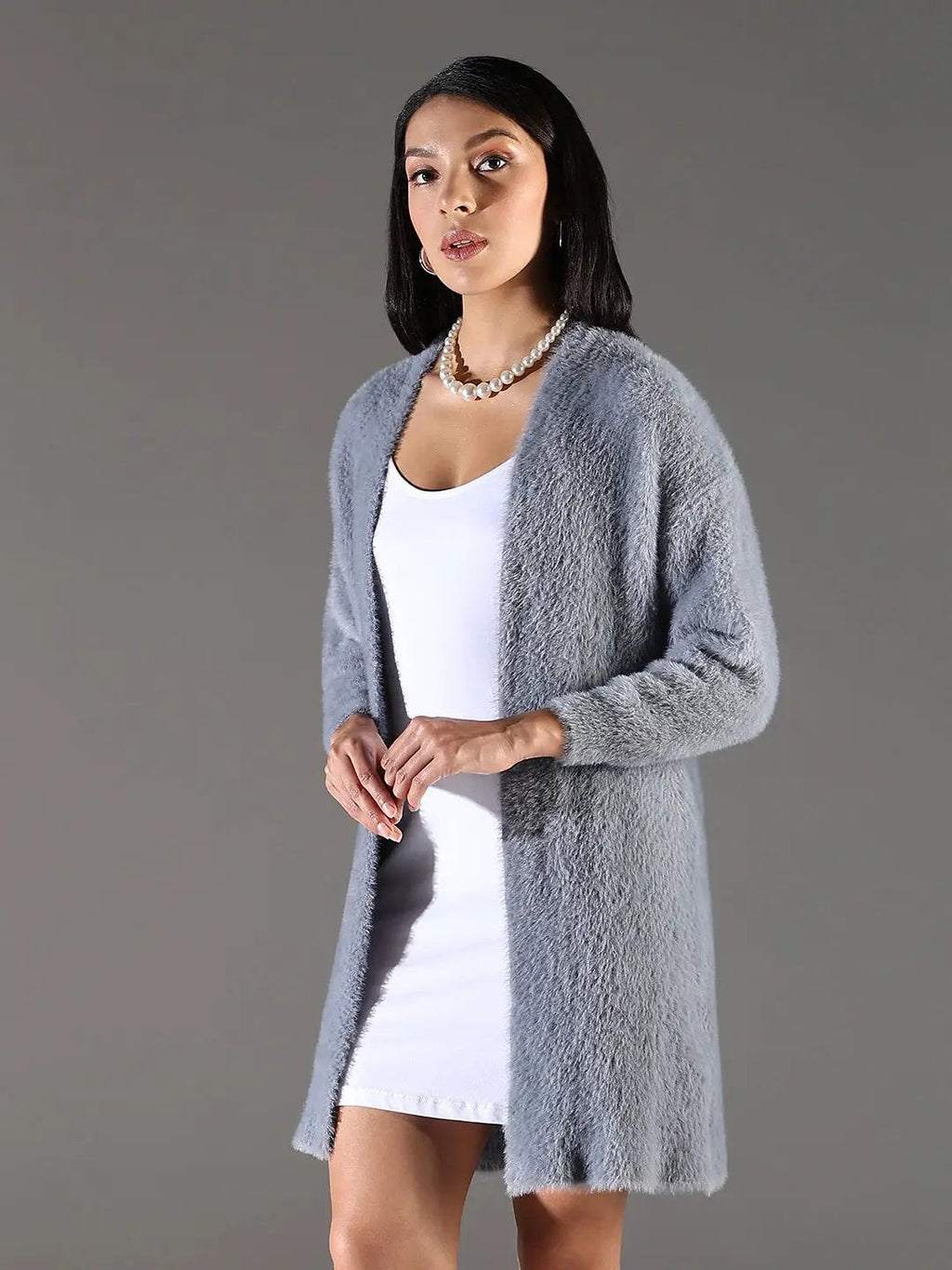 Women's Grey Solid Longline Shrug