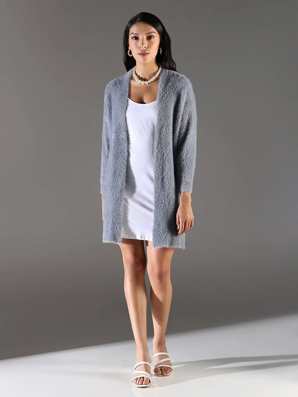 Women's Grey Solid Longline Shrug