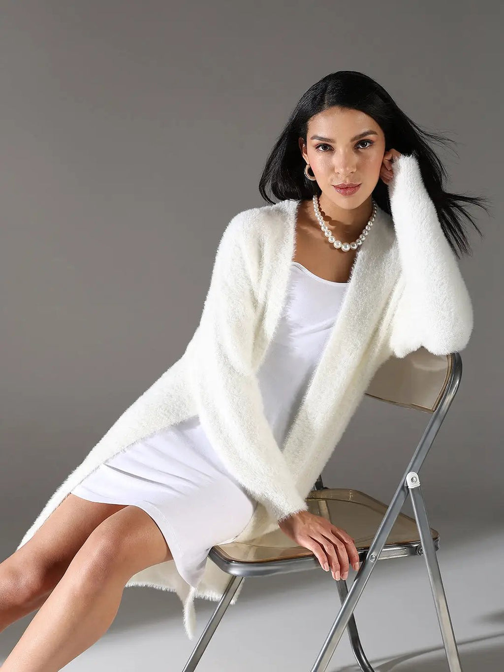 Women's White Longline Shrug