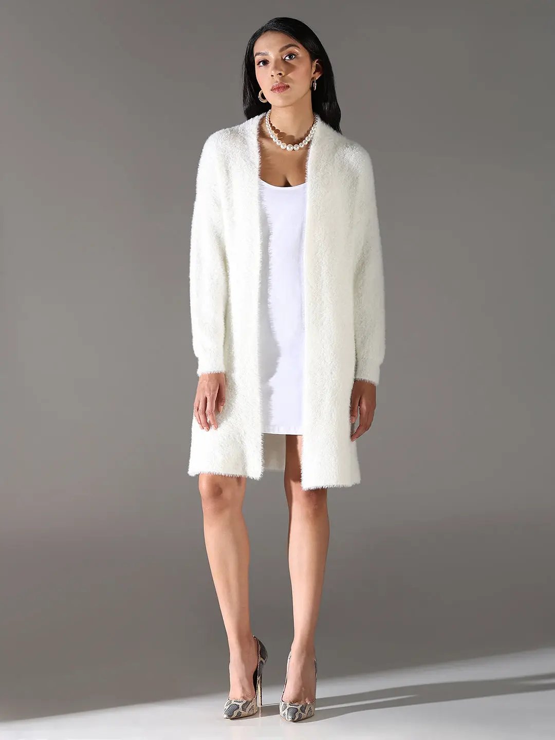 Women's White Longline Shrug