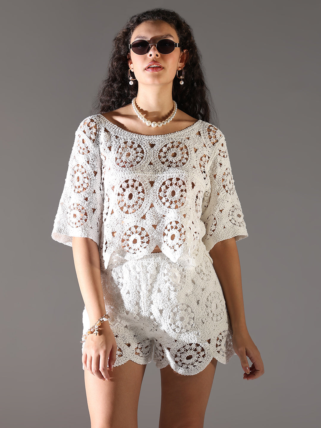 Women's White Solid Co-Ords Set