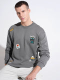 Men's Graphic Patchwork Grey Round Neck Regular Fit Sweatshirt