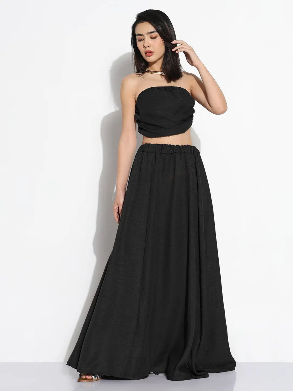 Women's Black Solid Co-ords Skirt & Top Set