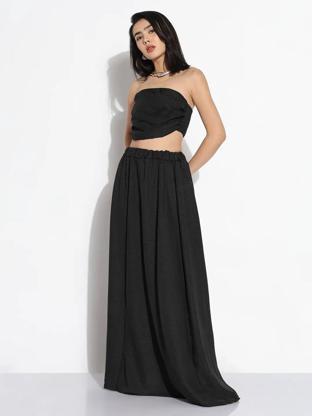 Women's Black Solid Co-ords Skirt & Top Set