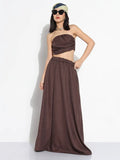 Women's Brown Solid Top with Skirt Co-ords Set