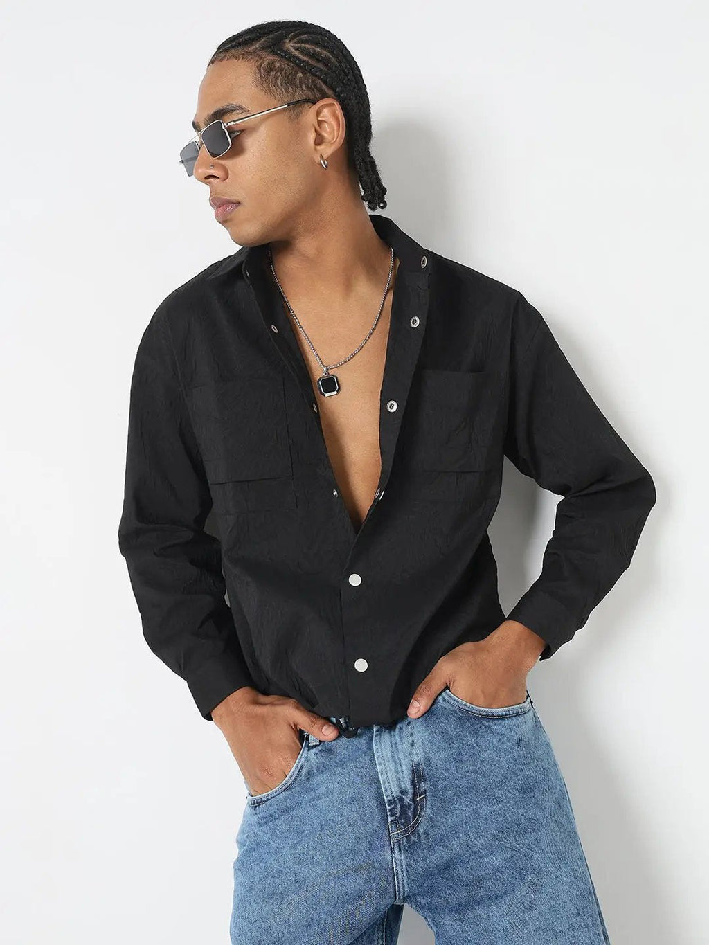 Men's Solid Black Shacket