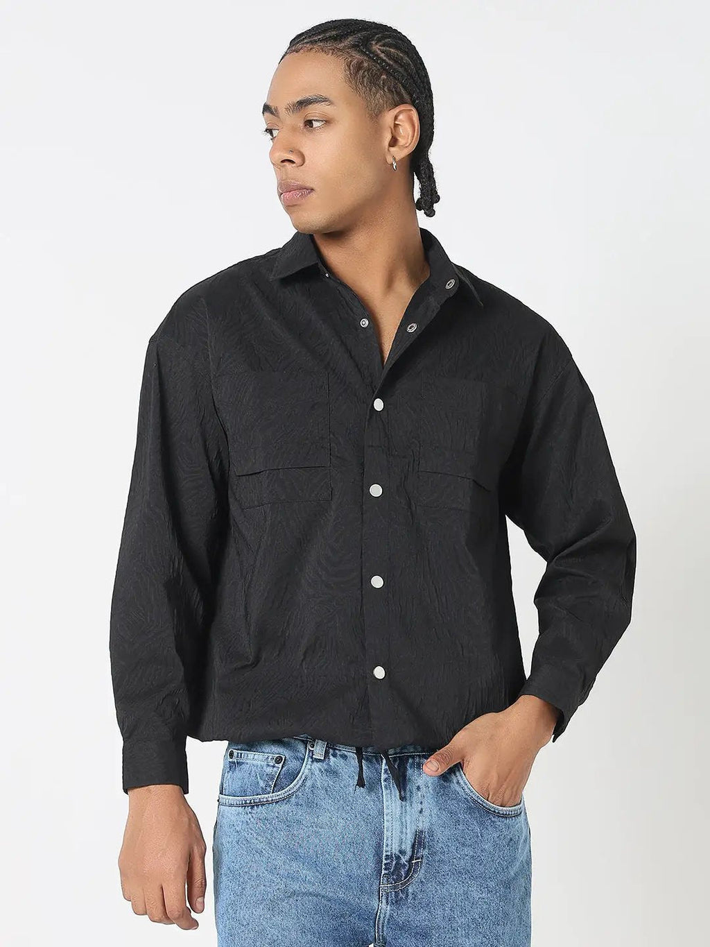 Men's Solid Black Shacket