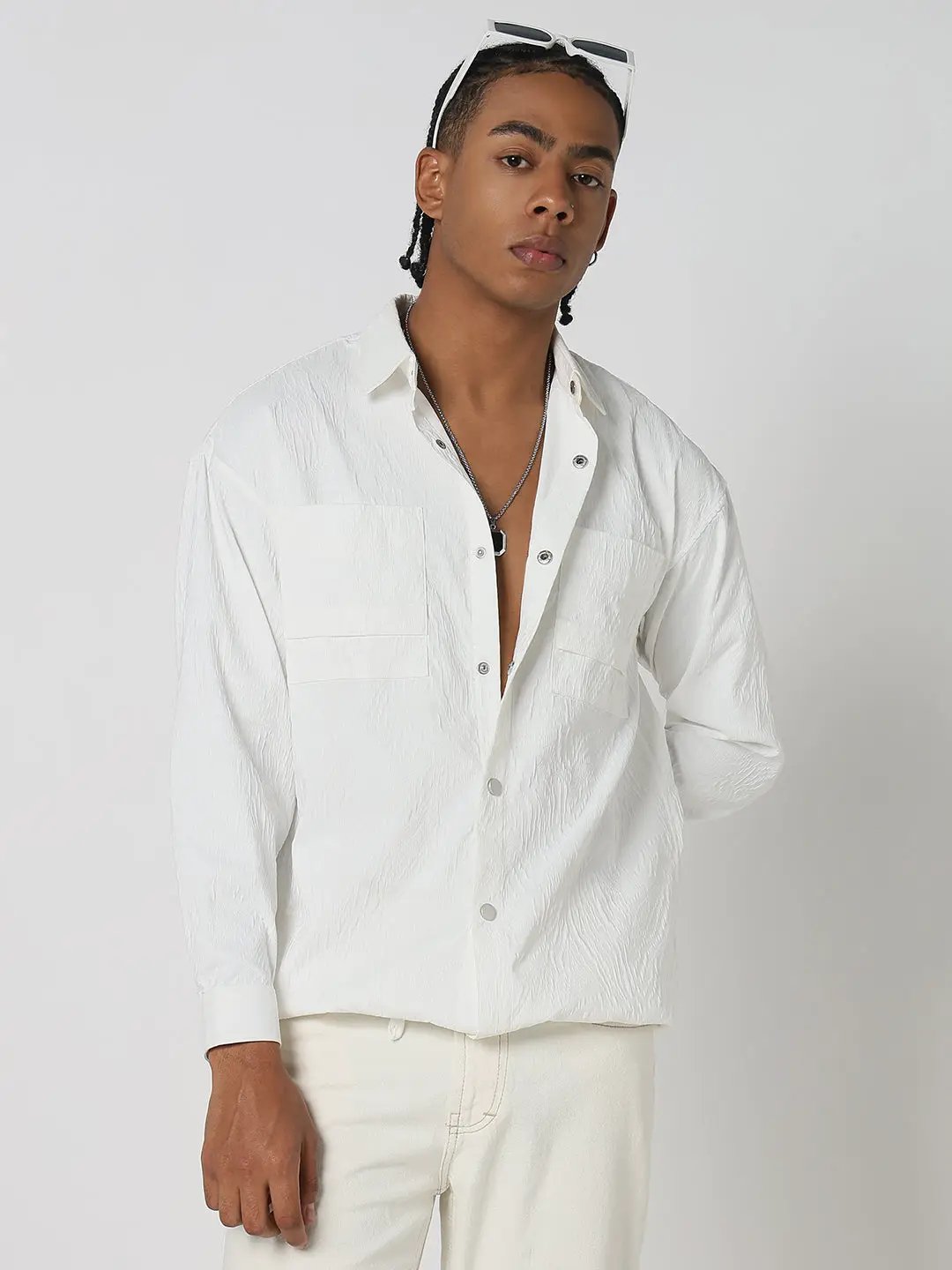 Men's Solid White Shacket