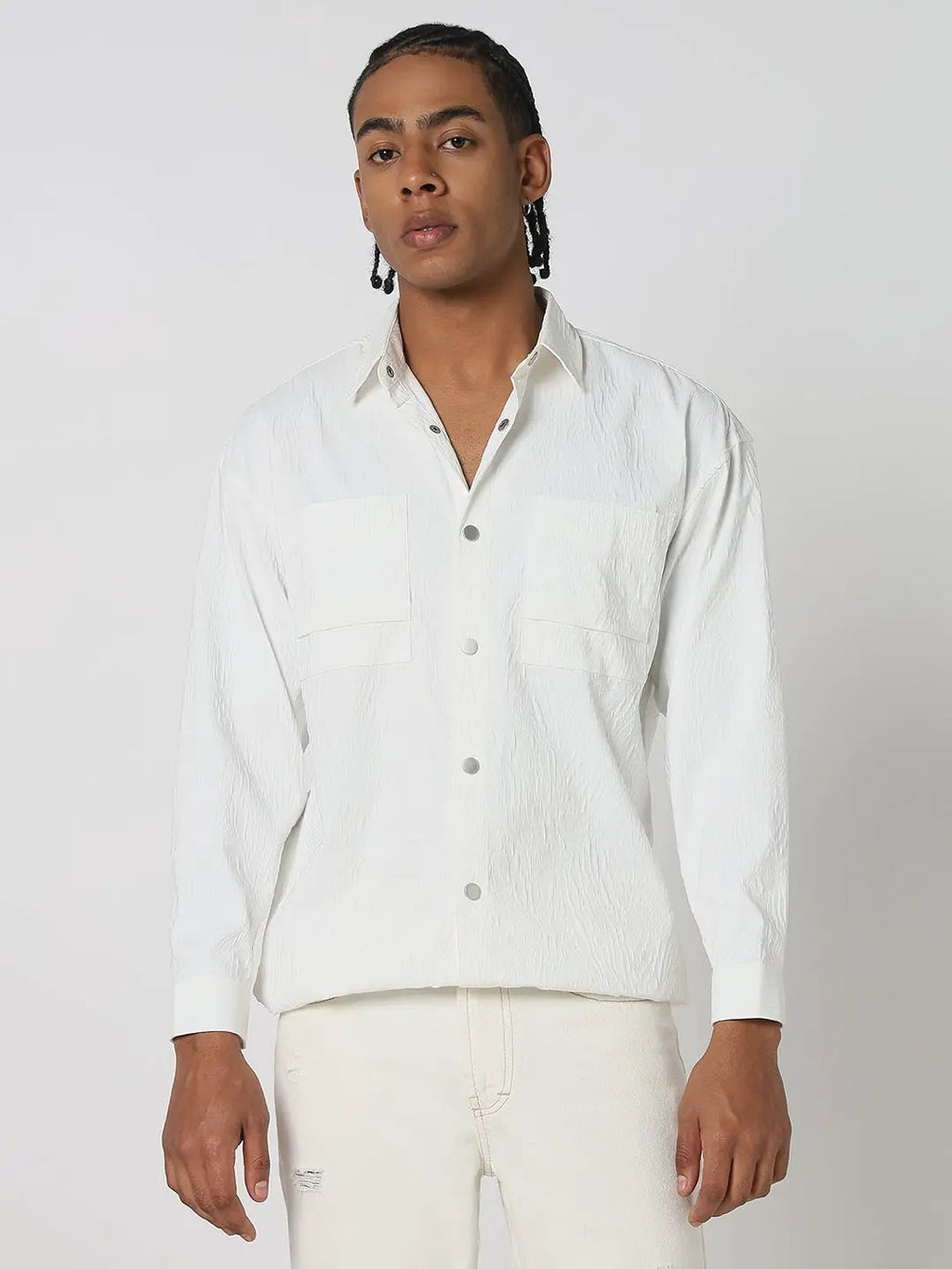 Men's Solid White Shacket