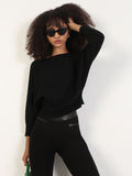 Women's Black Batwing Sleeves Solid Top