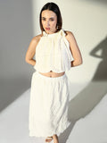 Women's Schiflli Cream Nec Tie Crop Top with Skirt Co-Ords Set
