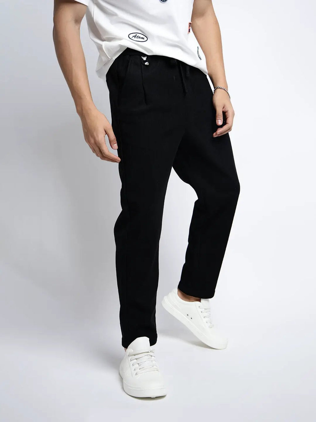 Men's Corduroy Black Tapered Fit Trousers
