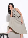 Women's Green Ruffle Neck Tie Top with Skirt Co-Ords Set