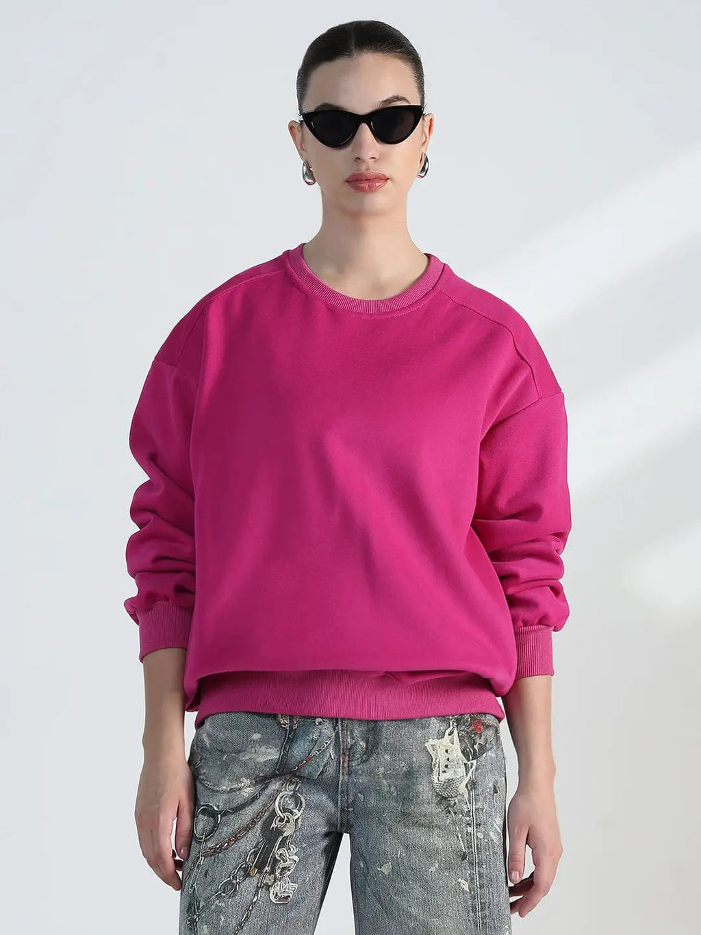 Women's Pink Round Neck Oversized Sweatshirt