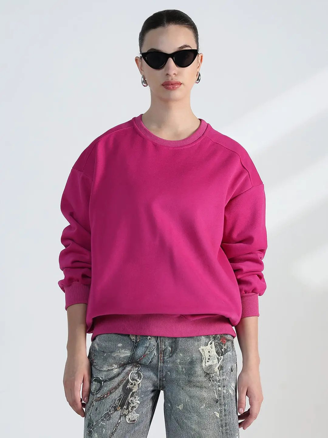 Women's Pink Round Neck Oversized Sweatshirt