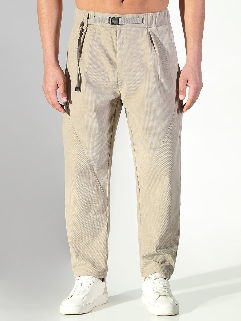 Men's Beige Solid Trousers