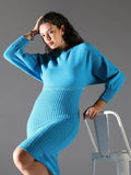 Women's Blue Striped Jumper Dress With Upper Top
