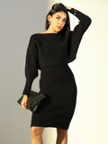 Women's Black Bodycon Sleeveless Midi Dress with Upper Top