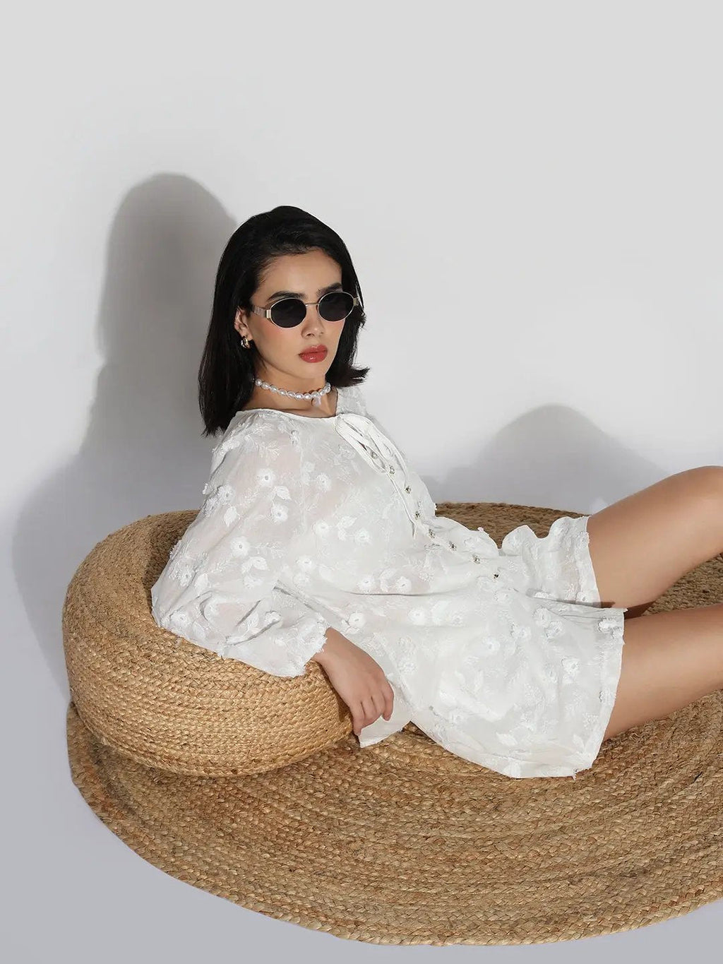Women's White Embroidered Co-ords Set