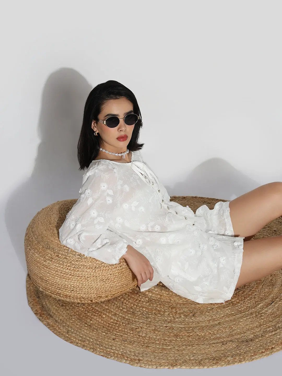 Women's White Embroidered Co-ords Set