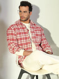 Men's Checked Red Shacket with Single Pocket