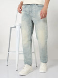 Men's Blue Washed Straight Fit Heavy Fade Jeans