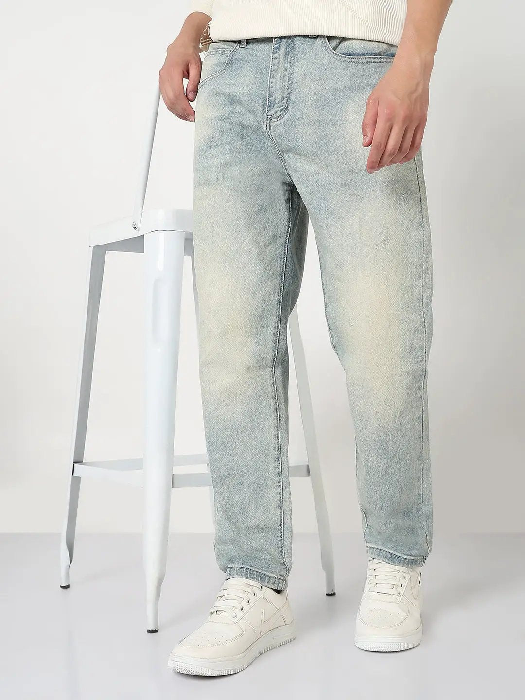 Men's Blue Washed Straight Fit Heavy Fade Jeans