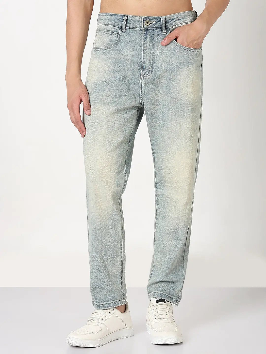 Men's Blue Washed Straight Fit Heavy Fade Jeans