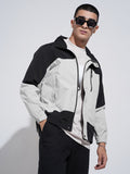 Men's Colorblocked Grey Hooded Zipper Jacket