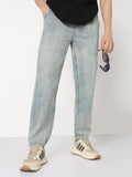 Men's Blue Washed Tapered Fit Drawstring Jeans
