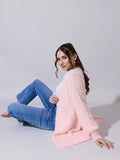 Women's Fuzzy Knit Pink Long Open Front Shrug