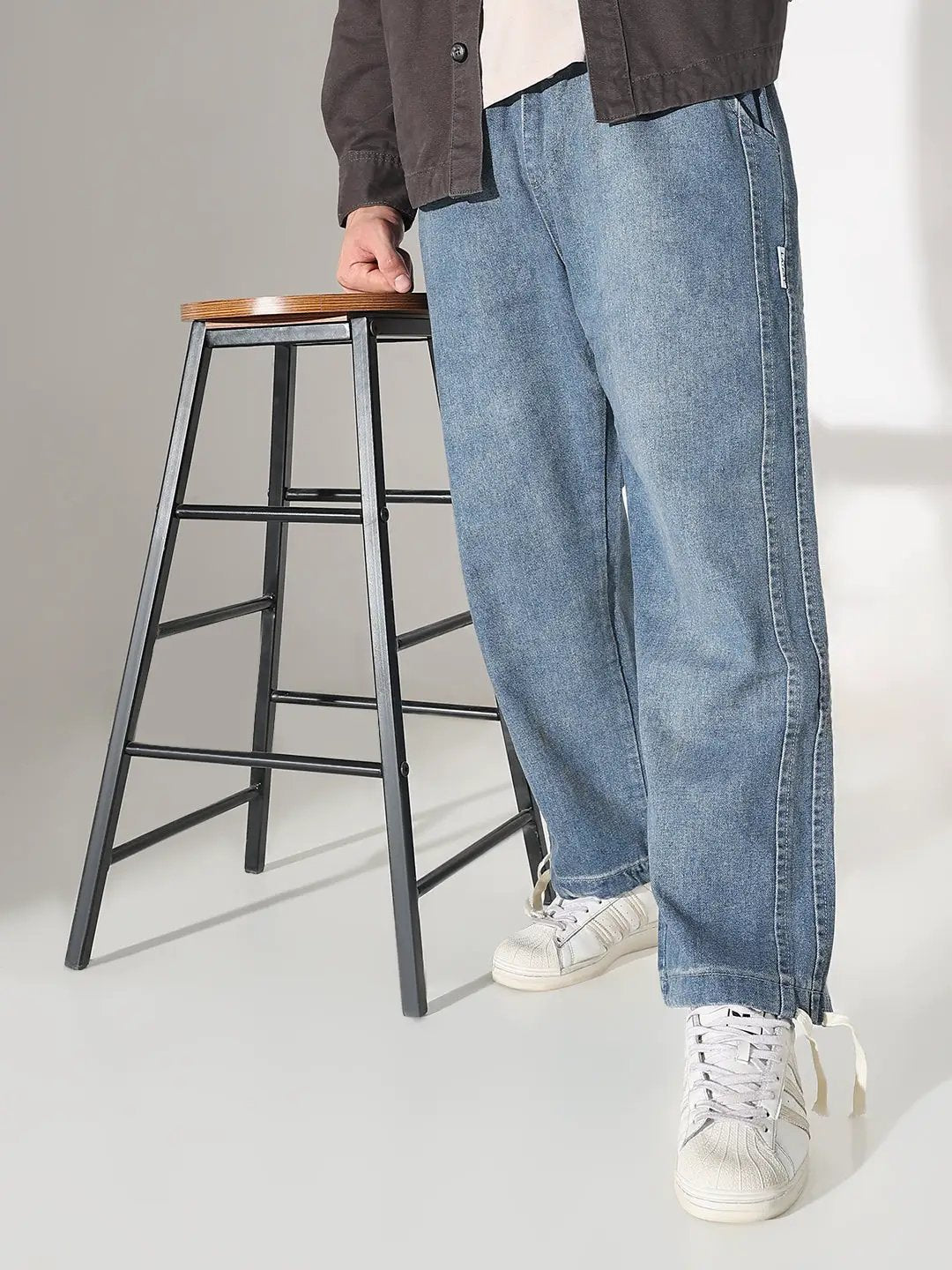 Men's Blue Relaxed Fit Elasticated Waist with Drawstring Jeans