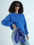 Women's Blue Oversized Round Neck Sweatshirt