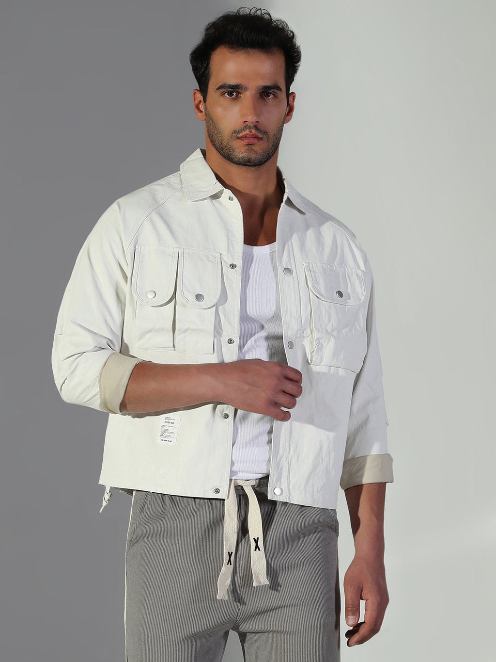Men's Solid Off White Shacket