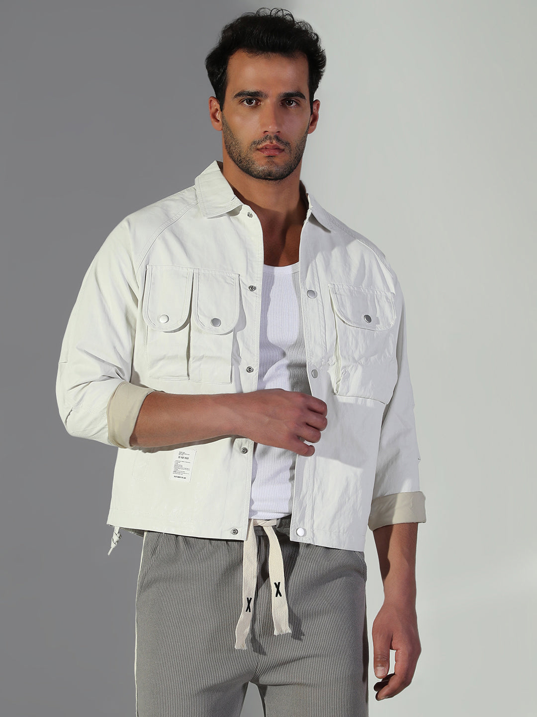Men's Solid Off White Shacket