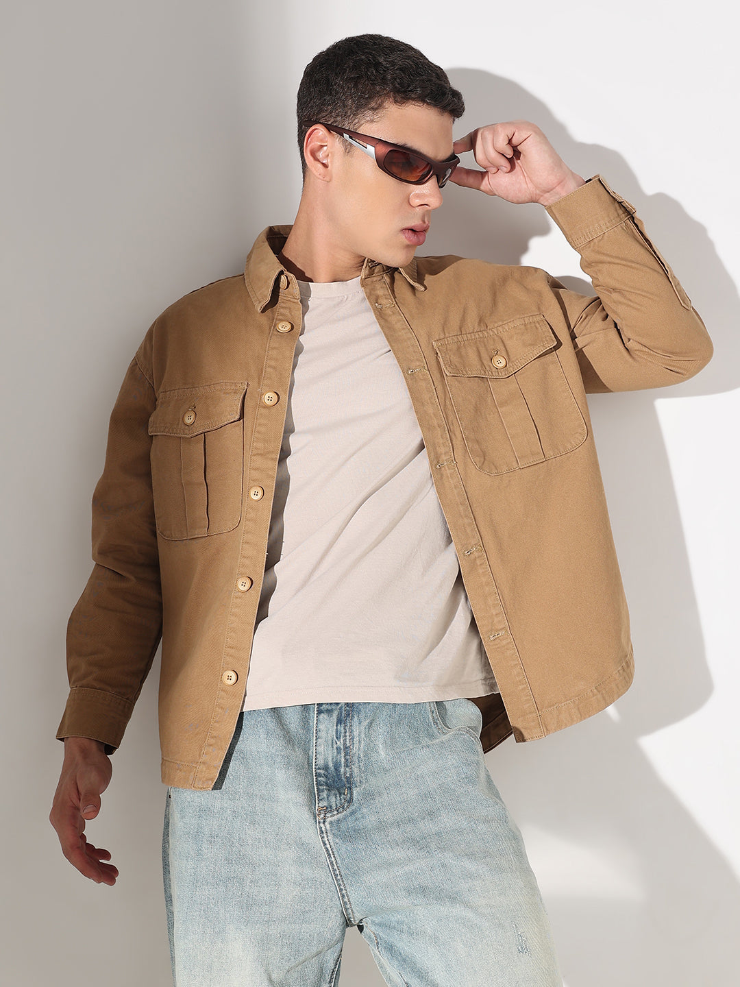 Men's Brown Button Down Shacket