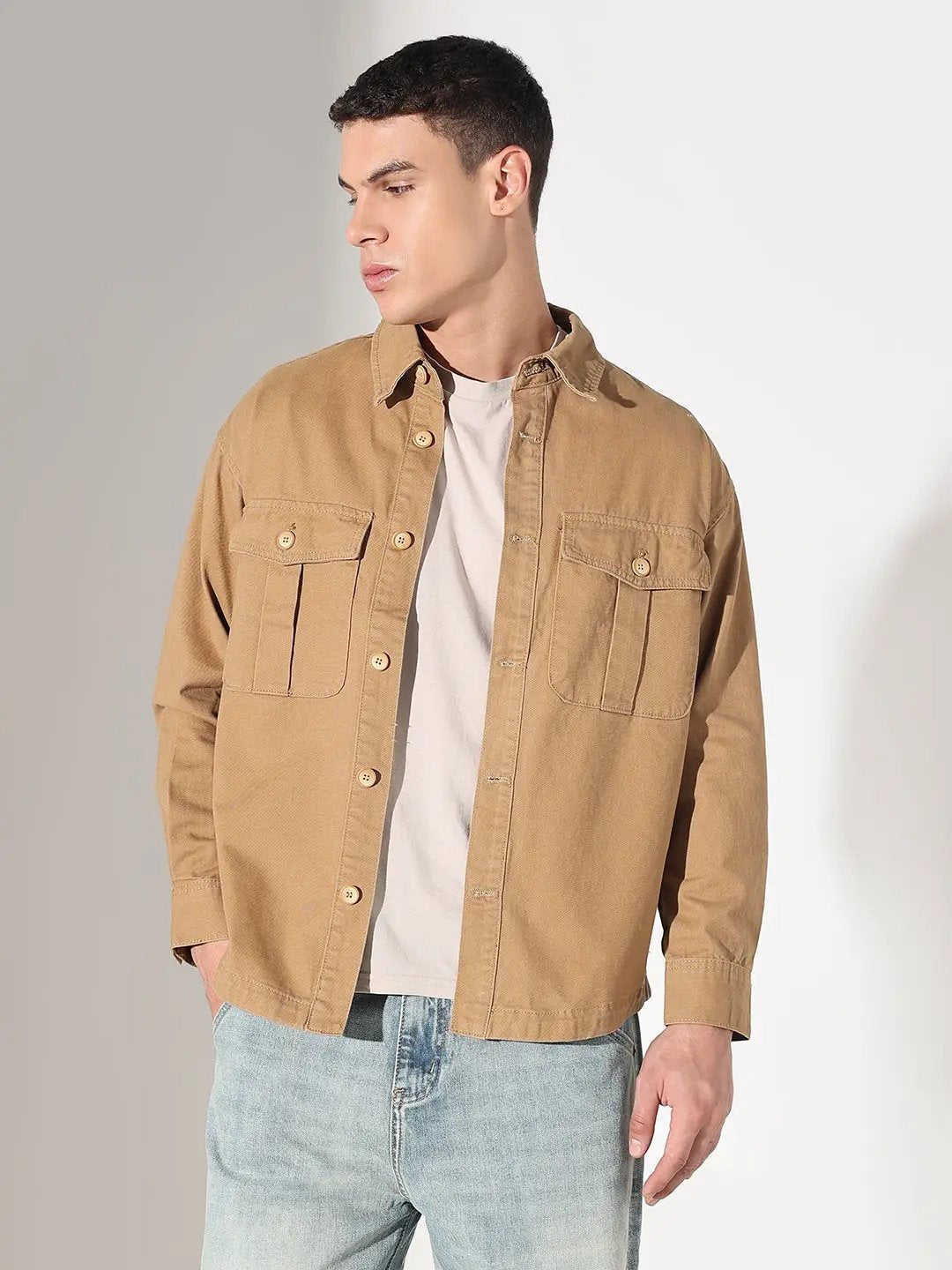 Men's Brown Button Down Shacket