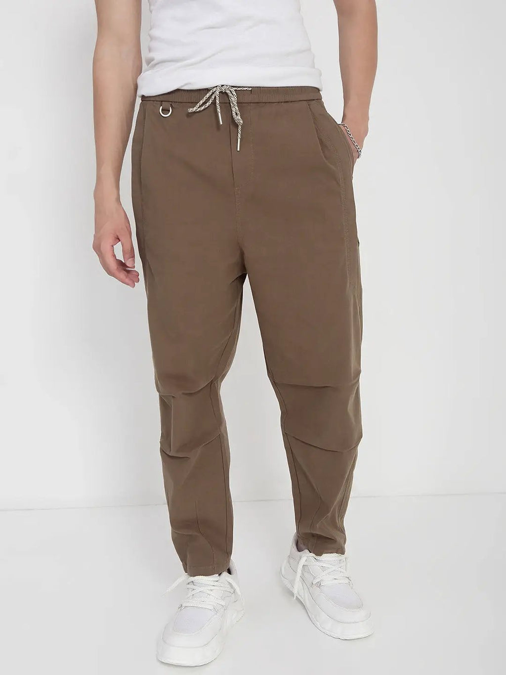 Men's Cotton Brown Relaxed Fit Trousers