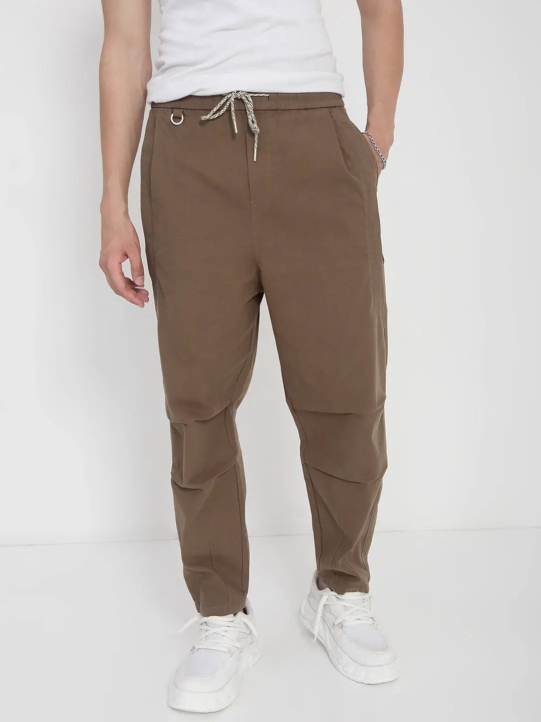 Men's Cotton Brown Relaxed Fit Trousers