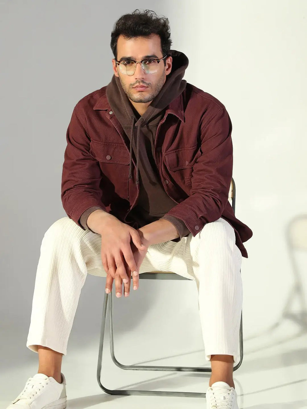 Men's Solid Maroon Shacket with Pockets