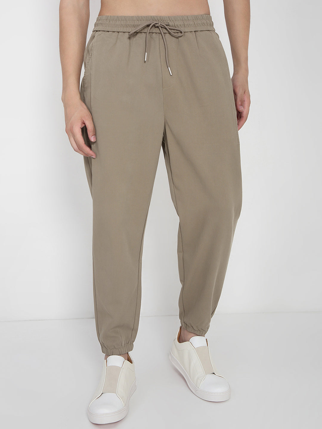Men's Cotton Beige Relaxed Fit Joggers