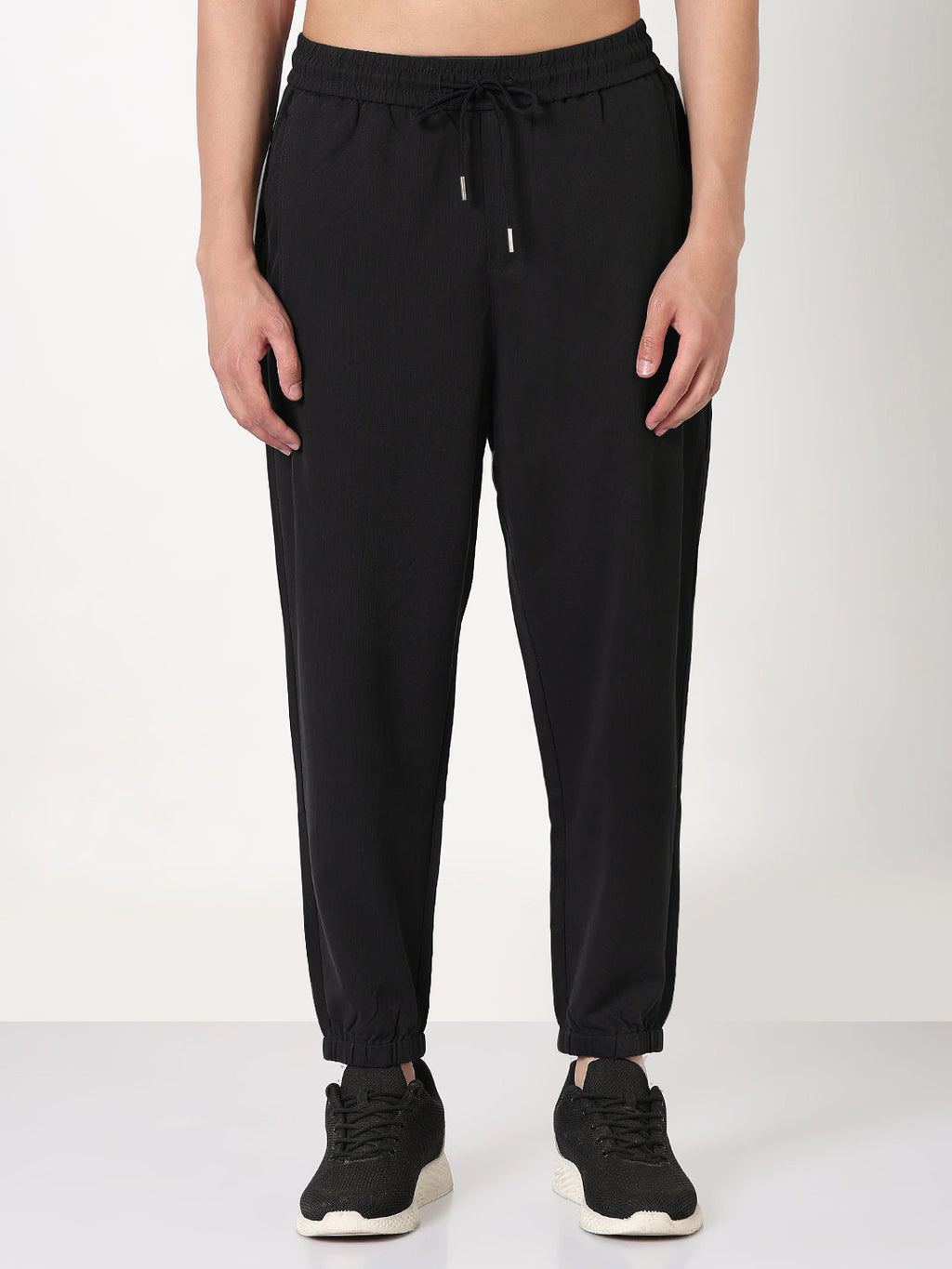 Men's Black Regular Fit Joggers with Elasticated Drawstring Waist