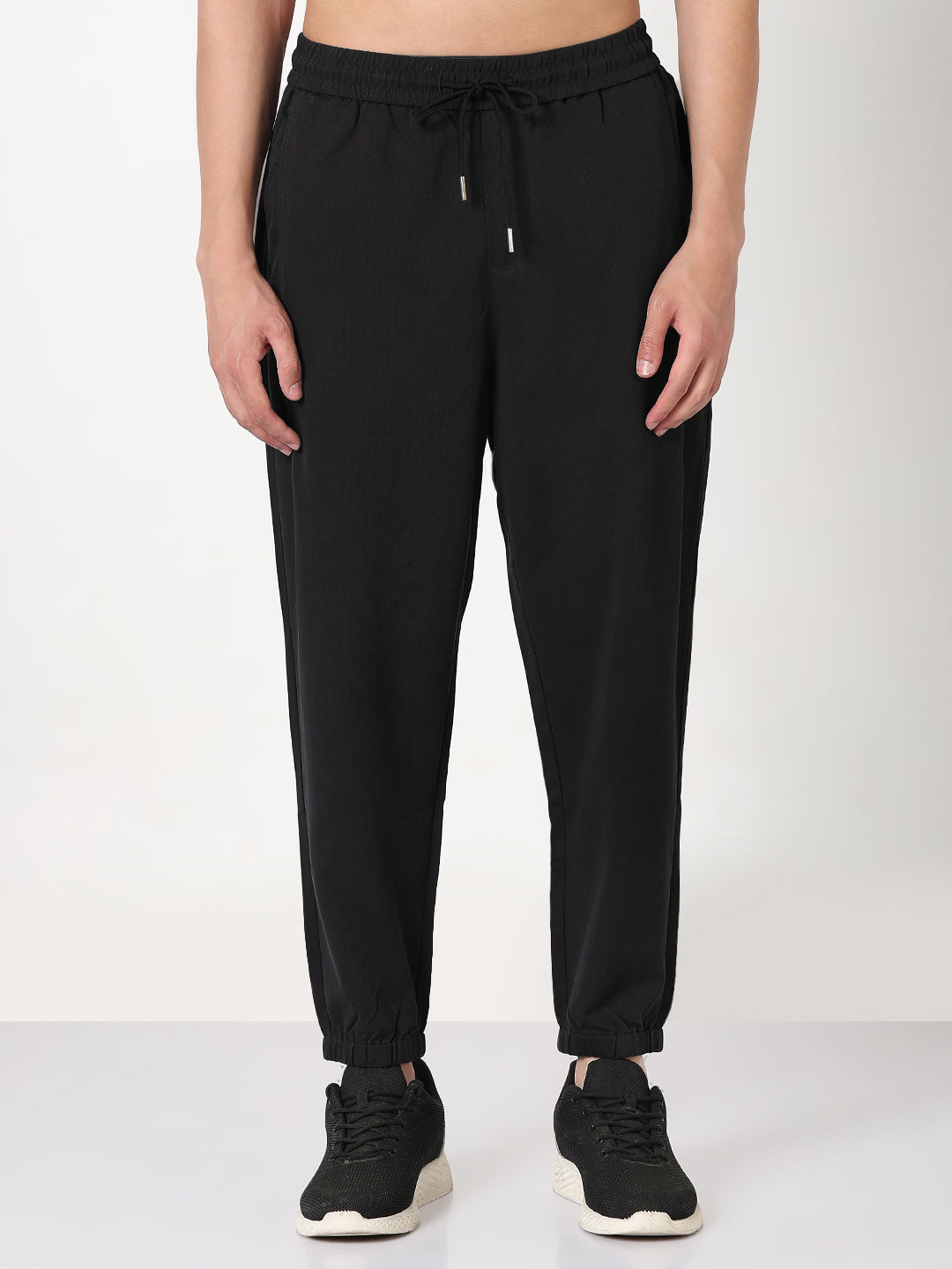 Men's Black Regular Fit Joggers with Elasticated Drawstring Waist