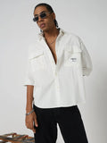 Men's White Solid Regular Sleeve Oversized Shirt