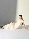 Women's Ruffle Embellished Off Shoulder Cream Maxi Dress