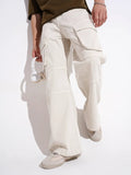 Men's Cream Wide Leg Cargo Fit Jeans