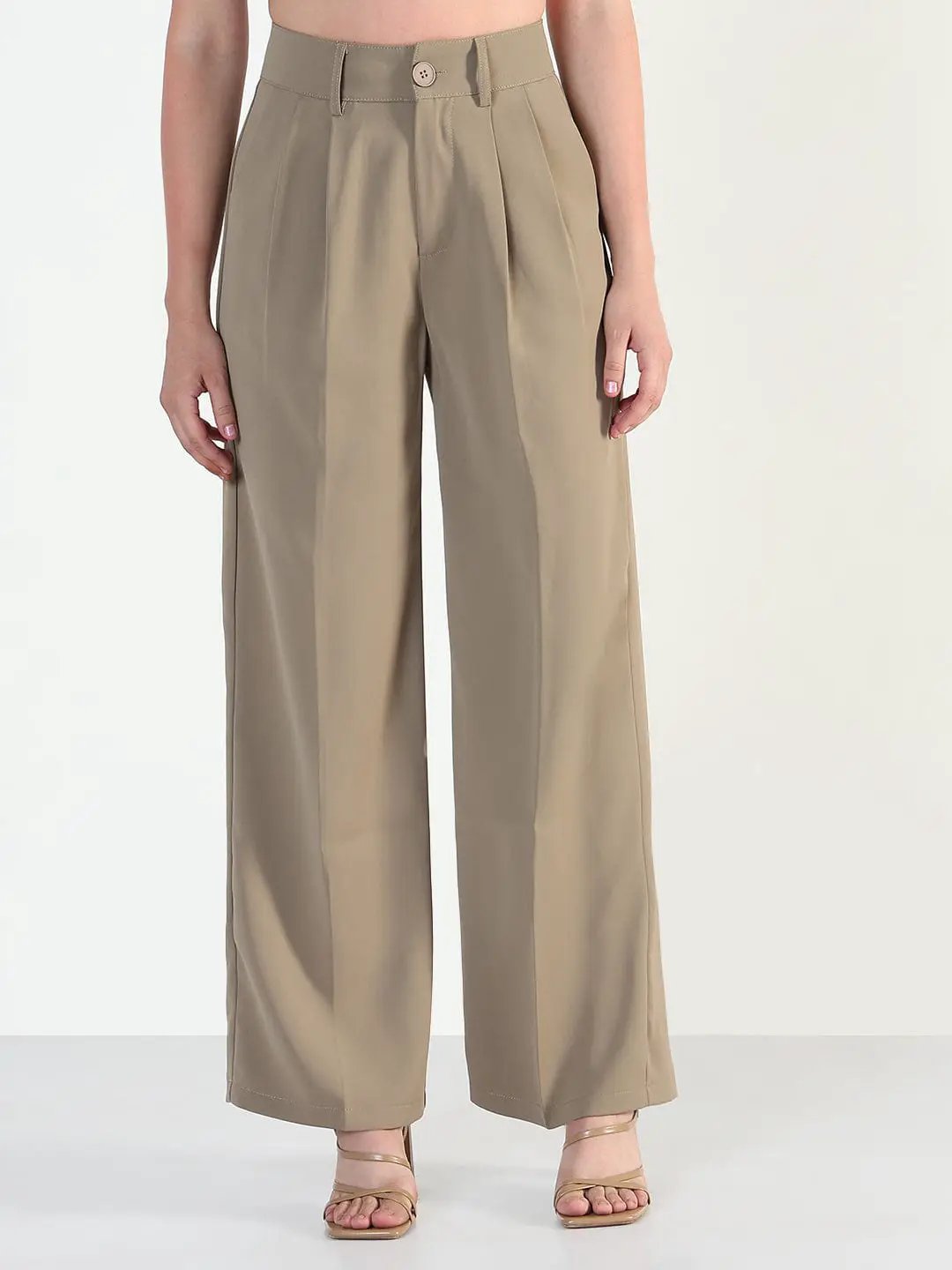 Women's Beige Straight Fit Korean Pants