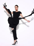 Women's Black Co-Ords Set with Ruffle Detail